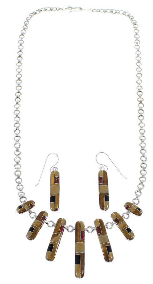 Multicolor Southwest Genuine Sterling Silver Necklace And Earrings Set CX52697